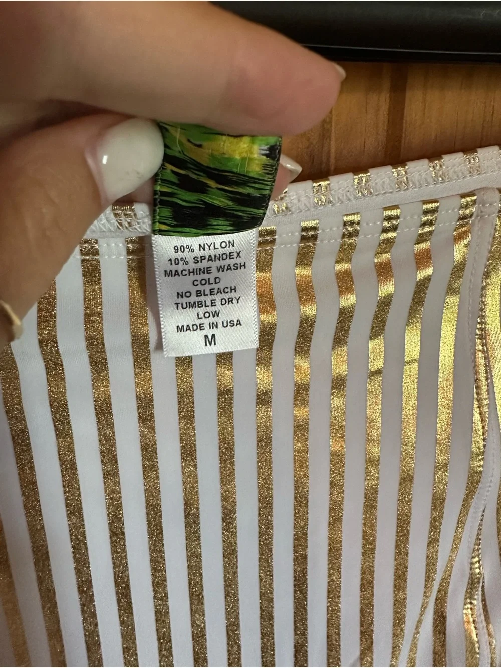 Kortni Jeane White high waisted Bikini Bottoms with Gold Metallic Stripes medium
